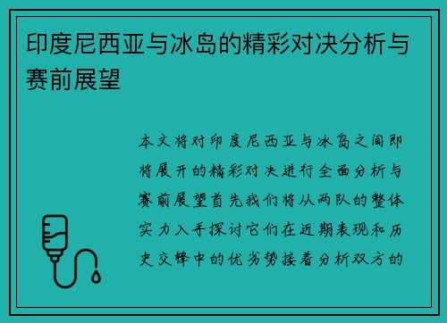 印度尼西亚与冰岛的精彩对决分析与赛前展望
